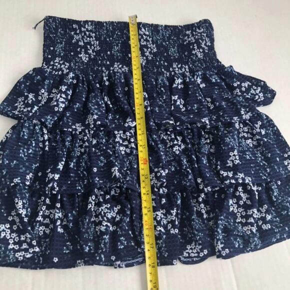 MK Tiered Ruffles Skirt and Blouse Set Size XS Blue Floral Print Office Party - Picture 7 of 10